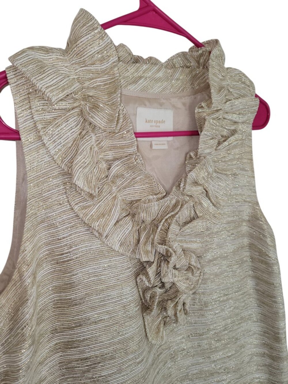 Kate Spade Lucille Gold Metallic Ruffle Shift Dress Women's Size 4/6 - Picture 7 of 13